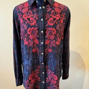 Johnny Was Embroidered Pearl Snap Button-Down